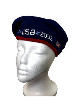 Vintage 2002 Olympics Team USA Fleece Touque Beret  Hat, Roots, Toggle Closure